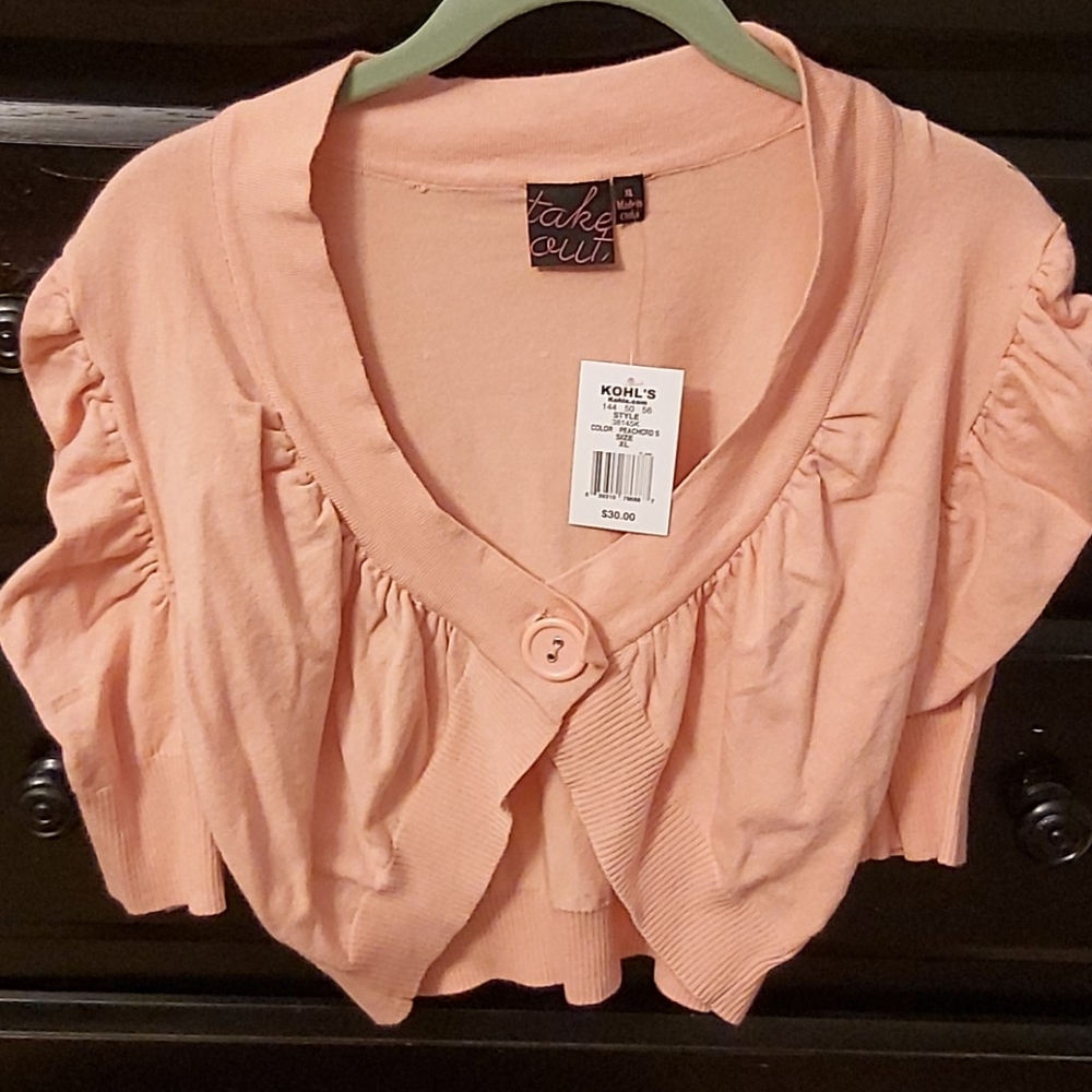 Peachy pink rouched elbow sleeves cardigan NWT